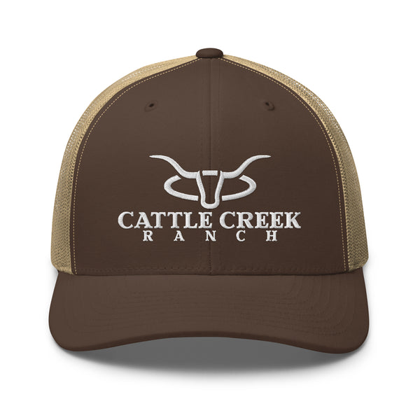 Cattle Creek Ranch Branded Horns Logo Trucker Hat | Brown