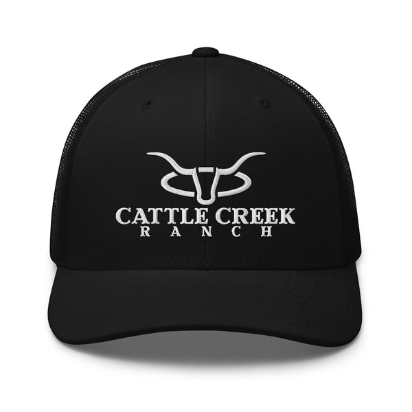 Cattle Creek Ranch Branded Horns Logo Trucker Hat | Black